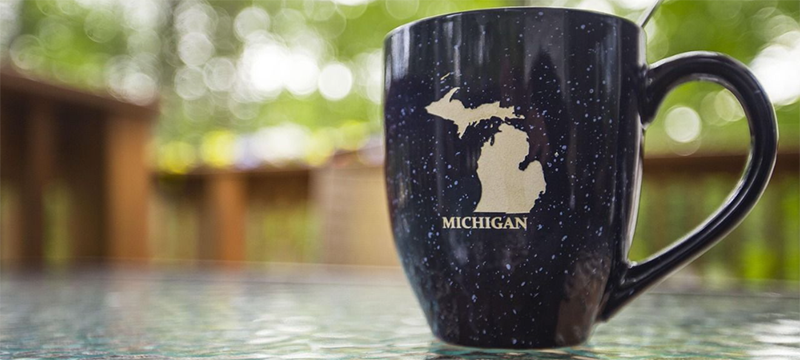 Coffee Cup with map of Michigan printed on it